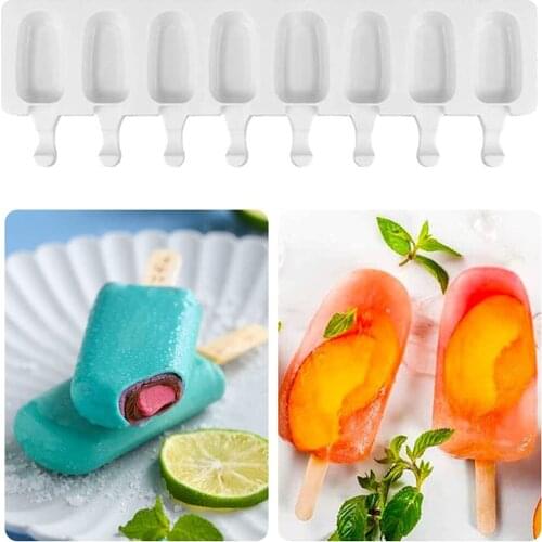 Silicone Ice Cream Mold DIY Homemade Popsicle Moulds Freezer 8 Cell ellipse Ice Cube Tray Popsicle Barrel Makers Baking Tools