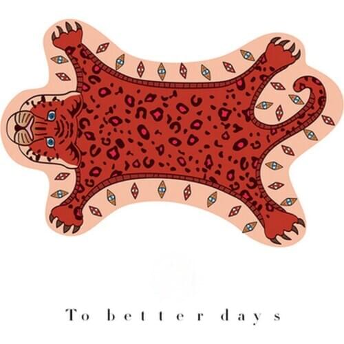 Cute Tiger Printed Rug Nordic Style Funny Plush Cartoon Leopard Tiger Printed Antiskid Floor Mat Creative Room Decor Carpet