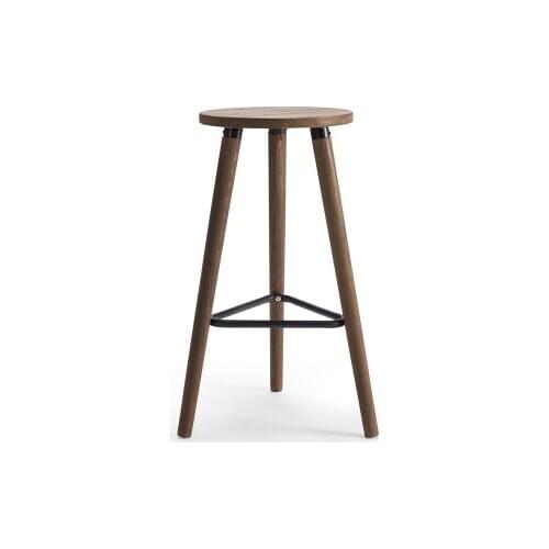 Industrial Vintage Antique Bar Stool Height 66.5cm Round Seat Wooden Loft Style Furniture Counter Bar Stool 3 Leg Solid Wood