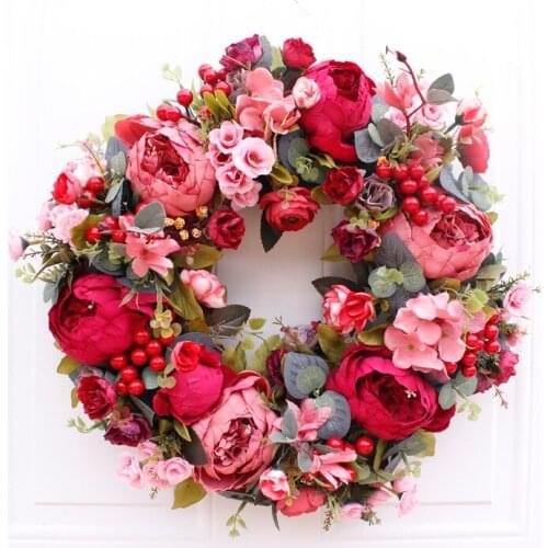 40CM High Quality Artificial Wreath Christmas Red Peony Garlands Decorative Wall Home Wedding Background Decor Hanging Flower