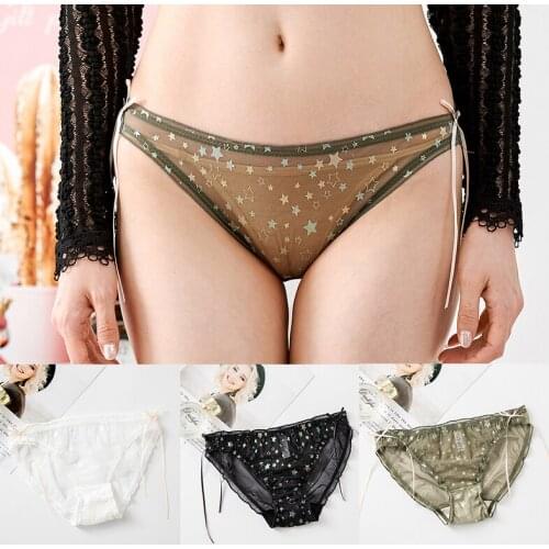 Japanese Cute White Lace Panties Womens Low-waist Seamless Briefs Ultra-thin Hot Transparent Mesh Sexy Underwear