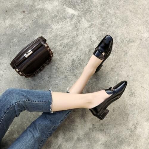 Big Size ladies high heels women shoes woman pumps Square-headed Metal Decorated Rough-heeled Single Shoes