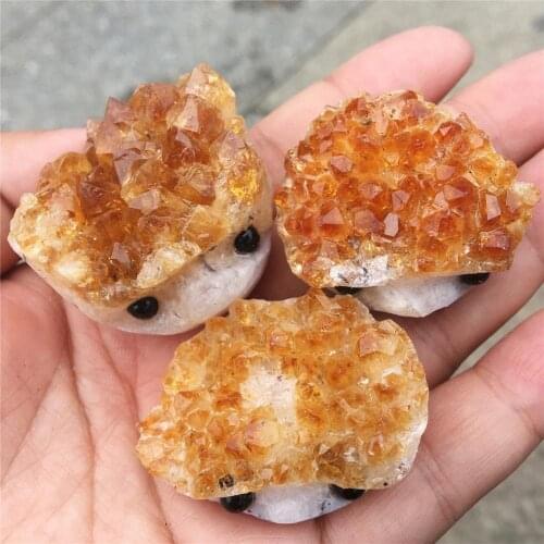 1pcs Natural crystal yellow crystal hand-carved cute little hedgehog crystal statue decoration crystal Christmas gift