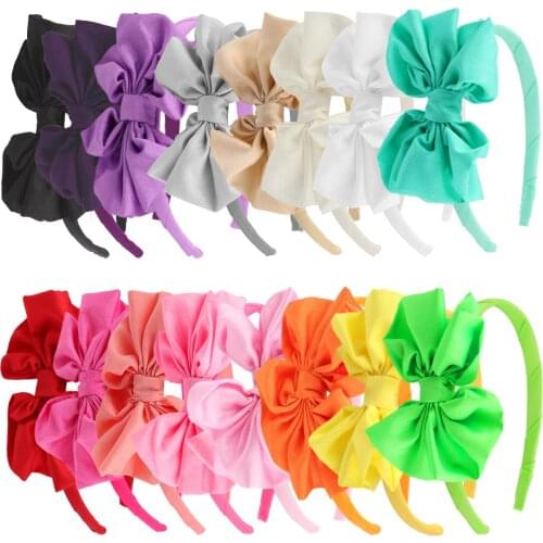 16pcs/set Candy Color Fabric Bow with Headband Girls Bow Hairband 4 Inch Soft Hairbow Children Headhoop Wrapped Head Band
