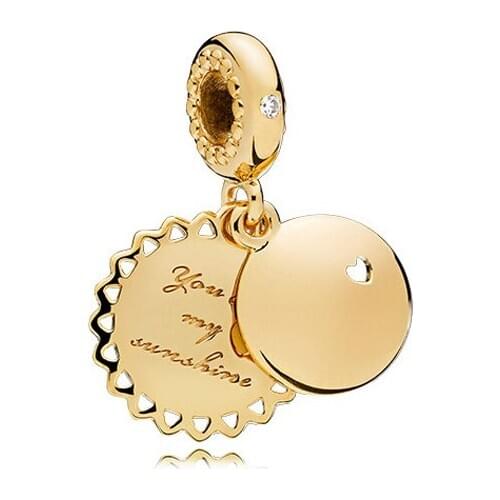 2019 New Original 925 Sterling Silver Gold Color You are My Sunshine Dangle Charm Fit Pandora Bracelet Bangle DIY Women Jewelry