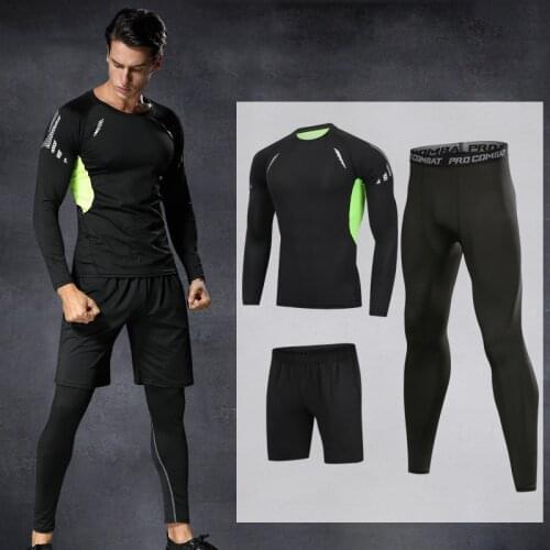 3 Pcs/Set Mens sportswear Compression tracksuit men Outdoor Running T-Shirt Pants Gym Fitness Tights sport suit jogging homme