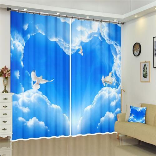 3D Blackout Curtains Seagull Flying in Blue Window Scenery Heart Pattern Curtains Children Bedroom Drapes Curtains Living room