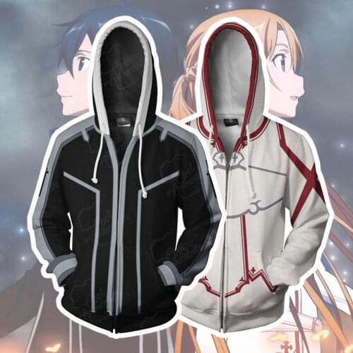 Anime Sword Art Online Kirito Yuuki Asuna Hollow Realization 3D Outfit Sweatshirts Men Women Hoodies Coat Jacket Cosplay Costume