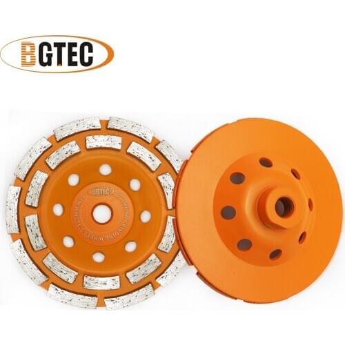 BGTEC 2pcs 5inch Diamond Double Row Grinding Cup Wheel 125MM Grinding discs for concrete, Masonry, Granite marble