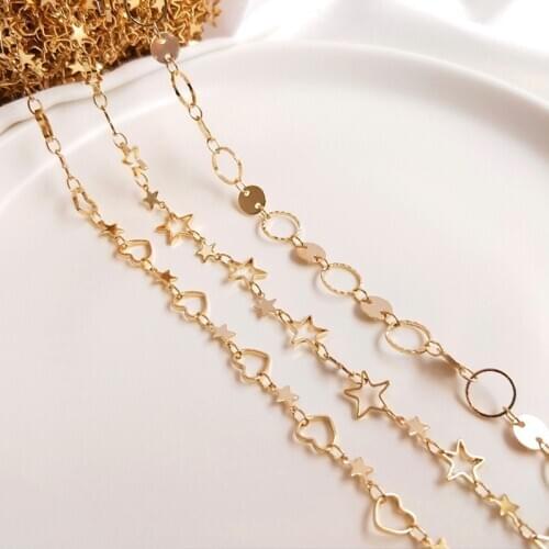 50cm/lot Gold Plated Necklace Chains Copper Round Disc Heart Star Chains Bulk For Jewelry Making Craft Materials Diy Wholesale