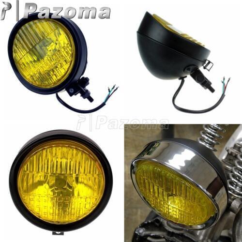 PAZOMA Black Old School Supmeroto Motorcycle H4 5-3/4" Headlight Headlamp For Harley Triumph XS650 Bobber Chopper