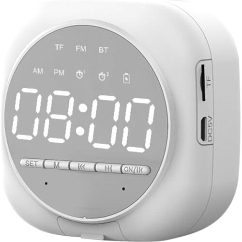 Alarm Clock Digital LED Mirror Clocks with Speaker Wireless Music Player Adjustable Brightness Electronic Table Clock