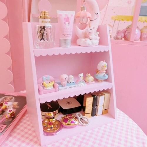 Wood Storage Rack Three Tier Shelves Cosmetic Brush Organizer Bedroom Desktop Organizers Home Decoration Ornaments Accessories