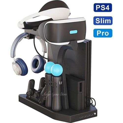 PS4 PRO Slim PSVR Charging Stand 4 Charger Dock 2 Cooling Fan Headset Holder 4 USB for Play Station PS 4 VR Console & Controller