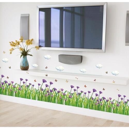 Purple Daisy baseboard wall stickers Vinyl DIY Wall Decals For Living room bedroom bathroom Glass skirting Decoration stickers