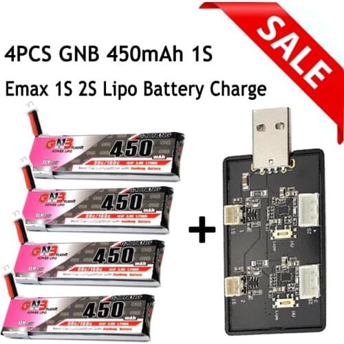 Gaoneng GNB 1S 450mah 3.8V 80C Lipo Battery PH2.0 Plug and 1S 2S Charger for Tinyhawk II Race Indoor FPV Racing Drone