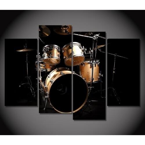 JIE DO ART 4 Piece Canvas Art Music Drum Painting Vintage Wall Pictures for Living Room Home Decor Free Shipping