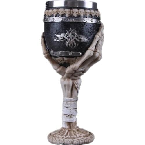 Skull Coffee Mug Retro Horn Skull Resin Beer Mug Stainless Steel Cups and Mugs Halloween Gifts Bar Cup Drinking Tumbler