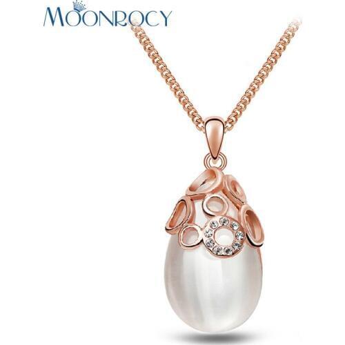 MOONROCY Free Shipping Rose Gold Color Cubic Zirconia Opal Crystal Necklace Vintage Waterdrop for Women Girls Choker Gift