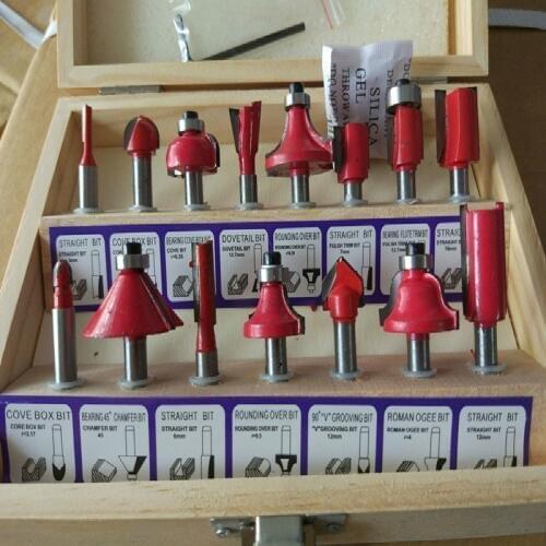 15 pcs 1/4"(6.35mm) Shank Tungsten Carbide Router Bit Set Wood Woodworking Cutter Trimming Knife Forming Milling