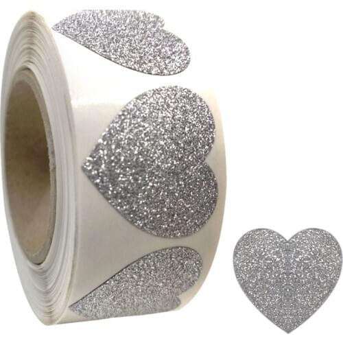 2021 New Exquisite Sliver Foil Love Heart Stickers 1inch/25mm Handmade Home Decoration Wedding Gift Sealing Label Sticker