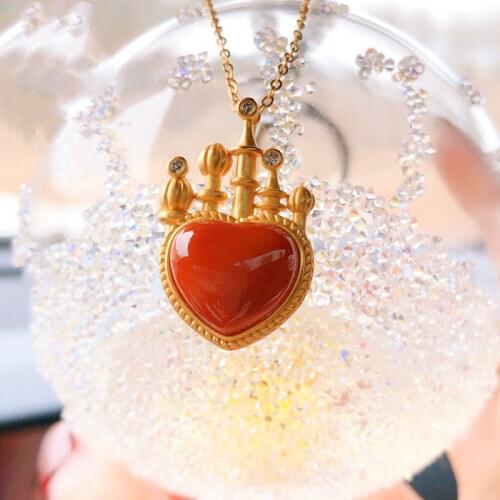 SNew SilverOriginal enamel porcelain craftPendant Necklace Love Castle Light Luxury Craft Womens Brand Jewelry
