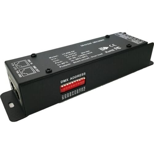 New Led DMX Decoder 4 Channel Constant Voltage RGBW Strip Controller DC12-24V Input 5A*4CH Max 20A Output RJ45 Green Termina
