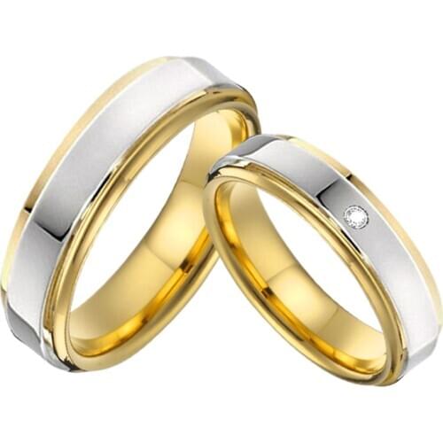 Classic Golden Bicolor couple wedding rings for men and women stainless steel jewelry Alliance LOVE marriage finger ring