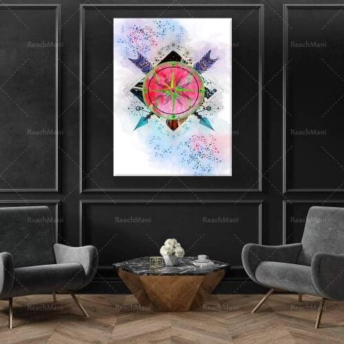 Adventure art, Compass print, nature, Wind rose poster, Runes, Magic symbols, Abstract art decor poster