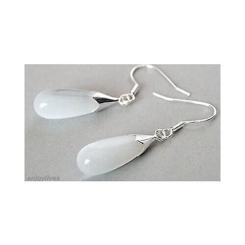 Attractive White Opal Drop Dangle 925 Sterling Silver Hook Earrings