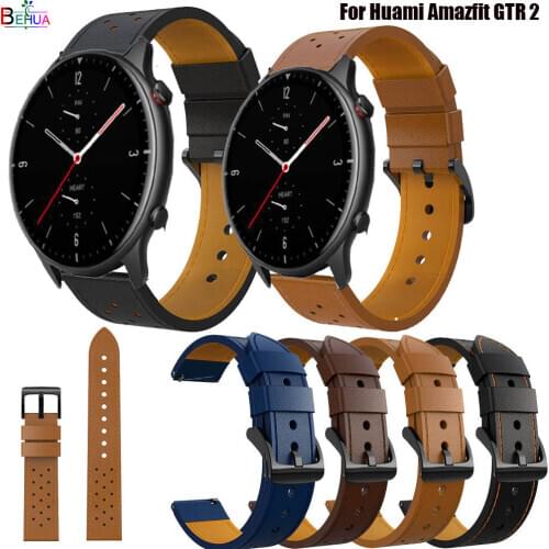 22mm Leather Strap Watchband Wristband For Huami Amazfit GTR 2 Smart Wriststrap Quick Releas Bracelet For Garmin Vivoactive 4