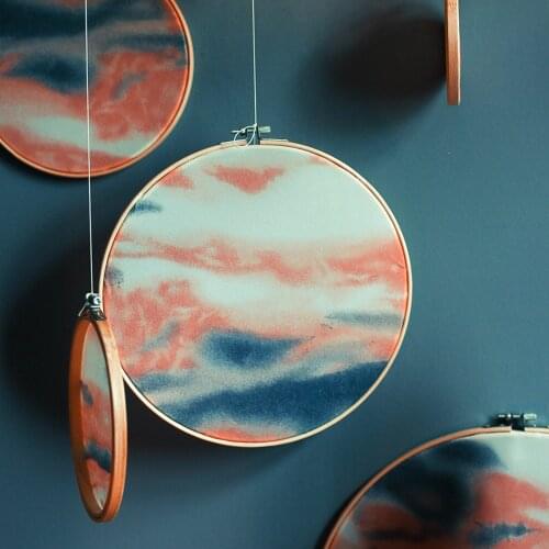 Retro Handmade Sewing Art Pendant Round Bamboo Embroidery Tree Wall Hanging Ornament For Living Room Wedding Decoration