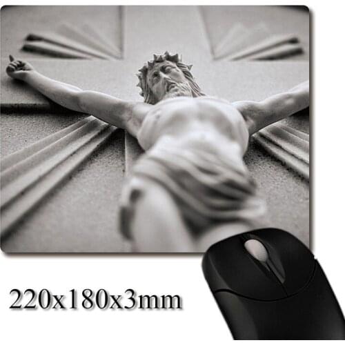 Compassion of Jesus Cross stone carving image printed Heavy weaving anti-slip rubber office mouse pad Coaster Party favor gifts