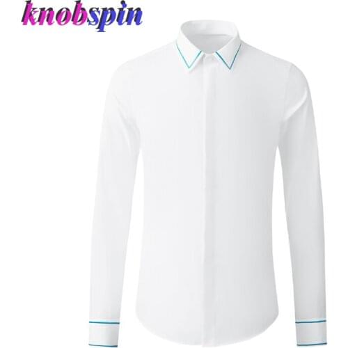 Business Male Shirts Luxury Diamond Collar Long Sleeve Mens Dress Shirts Fashion Slim Casual Party Man Shirts Plus Size 4XL