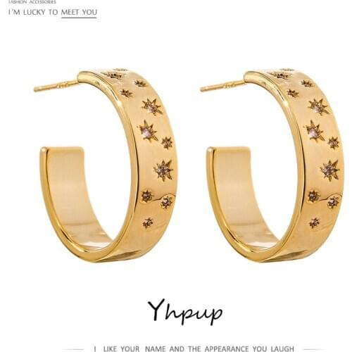 Yhpup Korean Style North Star CZ Hoop Earrings Temperament Delicate Bling Cubic Zirconia Round Earrings Jewelry бижутерия Gift