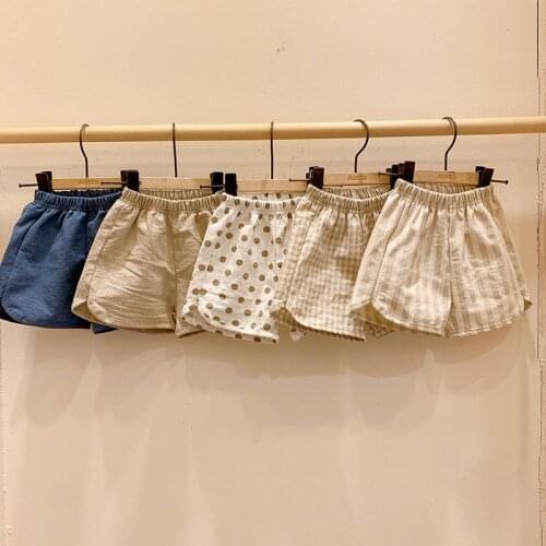 Vintage Linen Cotton Kids Shorts for Boy and Girls Summer Clothes Casual Children Beach Shorts Toddler Girls Clothing 0-24Months