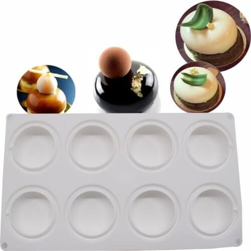Silicone Cake Mold - 3D Handmade Bakeware DIY Mould, 8 Holes Round Shape, White