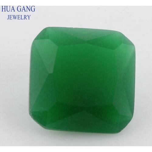 Green Translucent Color Square Octangle Shape Princess Cut Loose Glass Beads Synthetic Gems For Jewelry Size 3x3~12x12mm