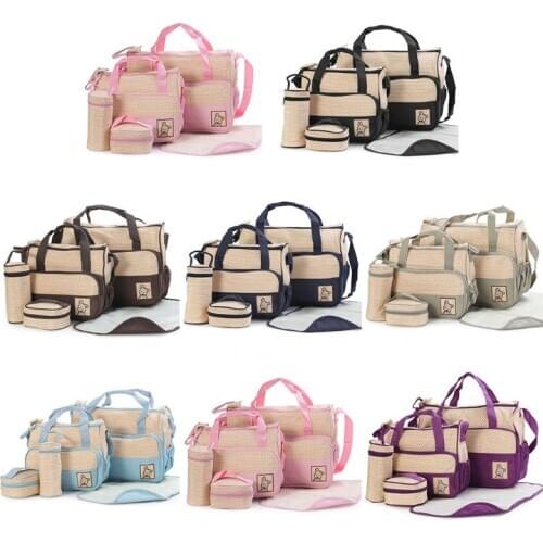Baby Changing Diaper Bag Portable Nappy Basket Storage 5 Pcs Multifunctional Set Maternity Mummy Handbag Bottle Holder