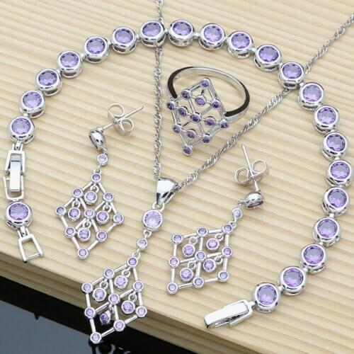 Neo-Gothic Tassel Needle Earrings 925 Silver Jewelry Sets Purple Amethyst Beads Fine Jewellry Women Necklace Set Dropshipping