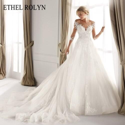 ETHEL ROLYN Illusion Vintage Wedding Dress 2021 Long Sleeve Off the Shoulder Beaded Appliques Wedding Gowns Vestido De Noiva