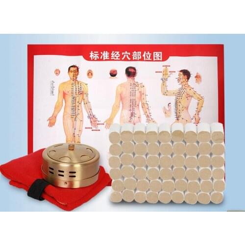 High quality Copper moxibustion box with 54 pcs moxa roll moxibustion massage set acupuncture massage