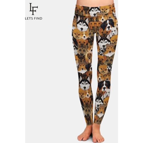 Women Elastic Fitness Legging Dog Printed Milk Silk Plus Size High Waist Leggings Spandex Ladies Summer New