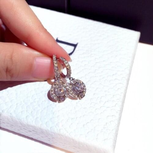 Classic Hoop Earrings 925 Sterling Silver Round Crystal Earring For Women Clear CZ Dangle Wedding Simple Fine Jewelry Gift