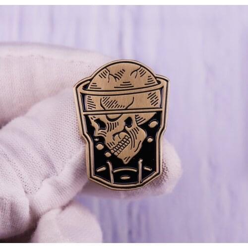 Cocktail Skull Hard Enamel Pin Tattoo American Traditional Vintage Whiskey Bourbon Handmade Brooch Badge