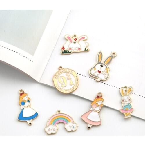 10pcs/lot Cute animals Enamel Rabbit Charms rainbow for DIY Earring Jewelry Handmade Headwear accessories Finding XL808