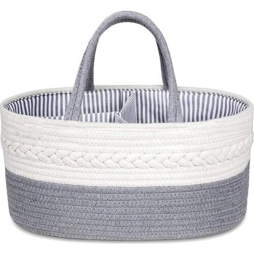 Big deal Baby Diaper Caddy Organizer - Stylish Rope Nursery Storage Bin Cotton Canvas Portable Diaper Storage Basket