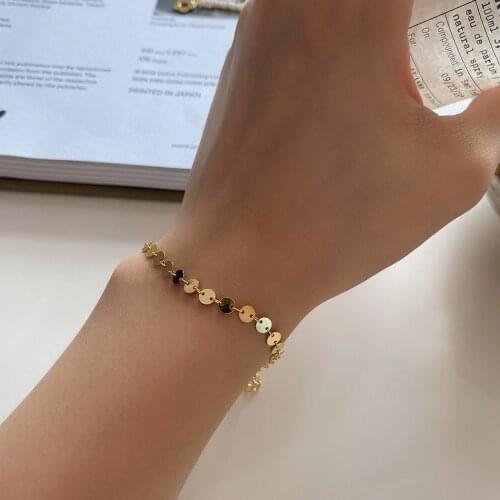 925 sterling silver bracelet personality wild round golden Wafer bracelet heart simple fashion pretty cute woman girl hand jewel