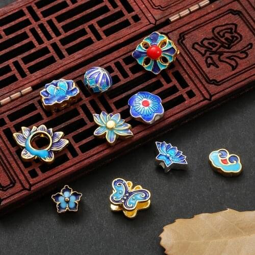 1Pc Plant Flower Lotus cross cloud miox shaped Zinc Alloy Metal Enamel charms beads For DIY Jewelry Making Bracelets