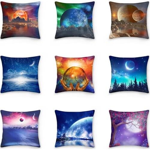 Fantasy Planet Landscape Pattern Decorative Square Pillowcase for Home Sofa Chair Car Waist Throw Cushion Cover Protective Cover